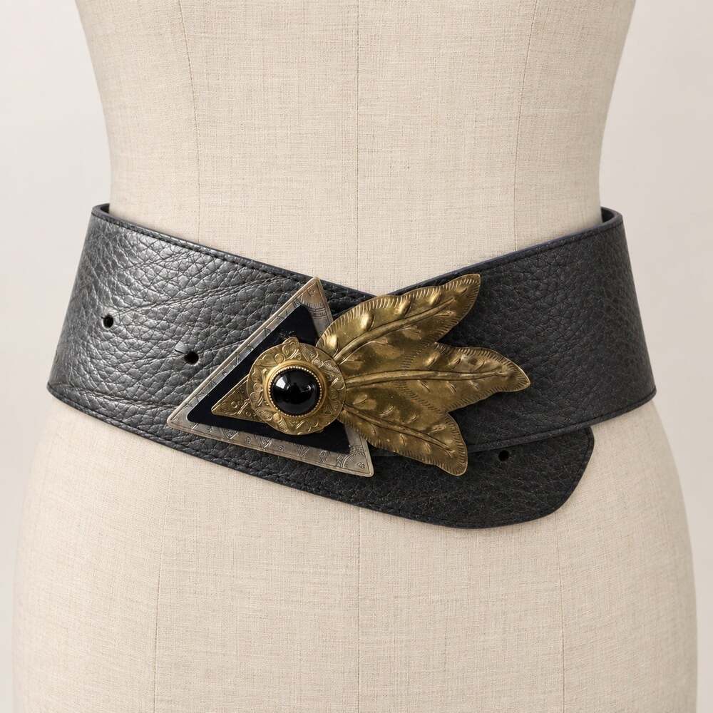 Vintage 80's wide belt John Michael Richardson womens small Onyx Cabochon